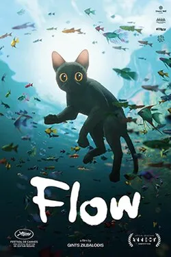 a cat swimming underwater. He is surrounded by fish and plants that are also submerged